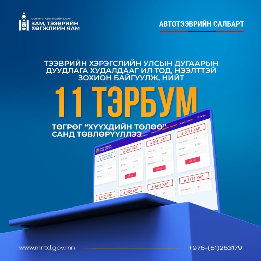 ОНЦЛОХ АЖИЛ: ХҮҮХДИЙН ТӨЛӨӨ САНД 11 ТЭРБУМ ТӨГРӨГ ТӨВЛӨРҮҮЛЛЭЭ